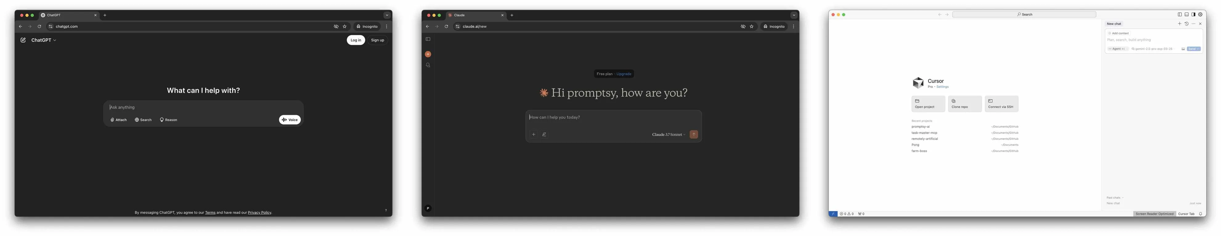 AI Business Acceleration Framework showing flow between ChatGPT, Claude, and Cursor