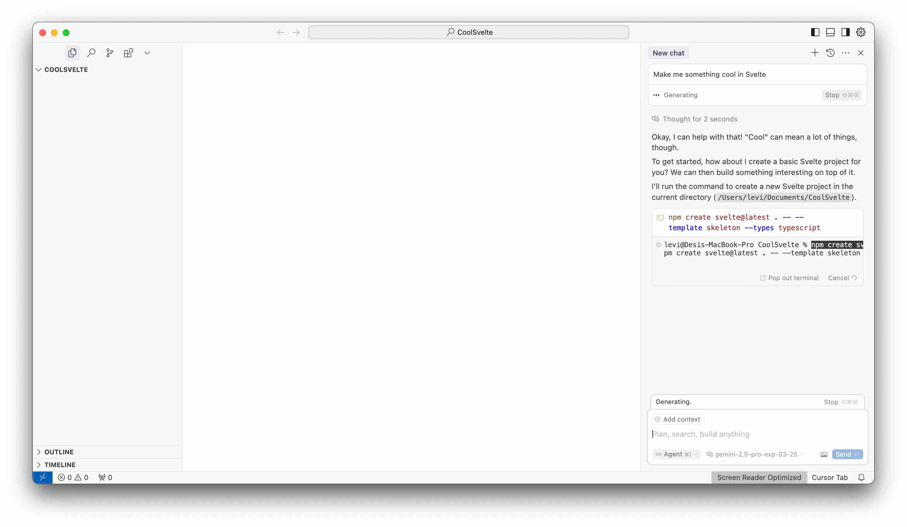Cursor interface showing code generation